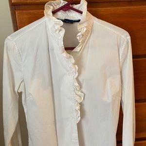 White ruffle shirt